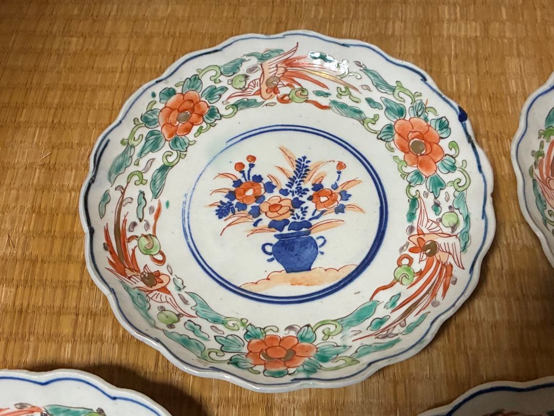 伊万里 色絵 牡丹紋 中皿 五枚揃い まとめて