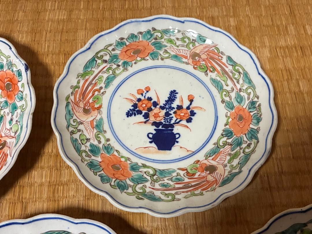 伊万里 色絵 牡丹紋 中皿 五枚揃い まとめて