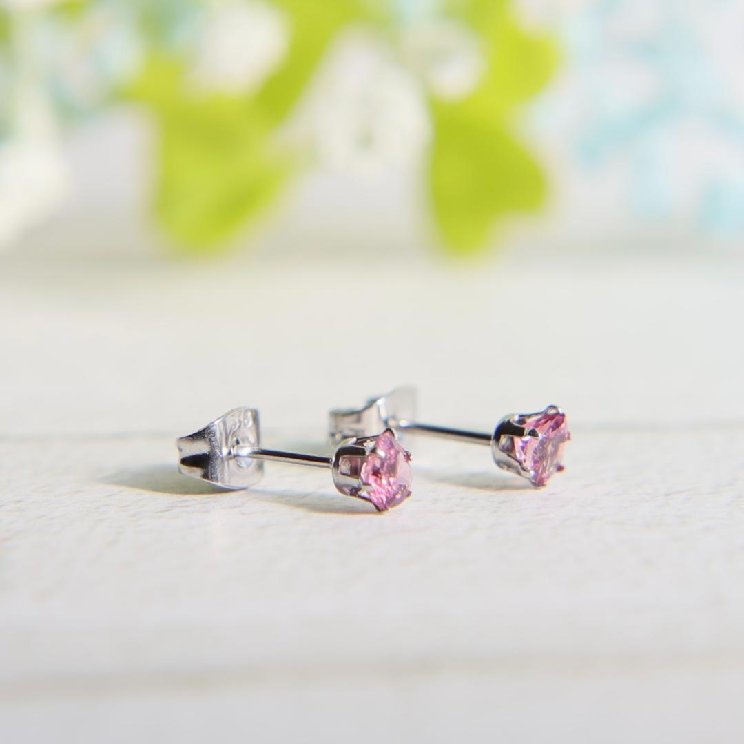 桜色　ピンクトルマリン　一粒ピアス　ネックレスセット