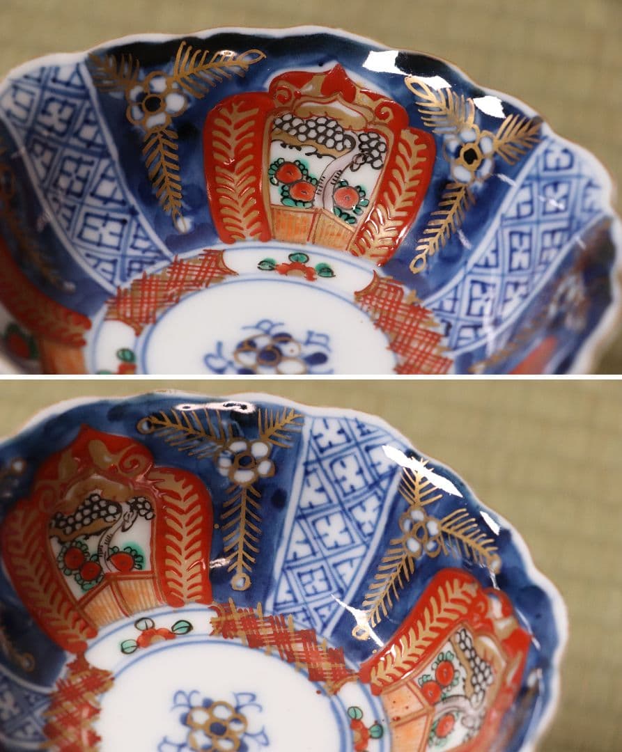 【CL98】明治 伊万里焼 草花の図 色絵 小鉢 五客 幅13cm 向付 錦手
