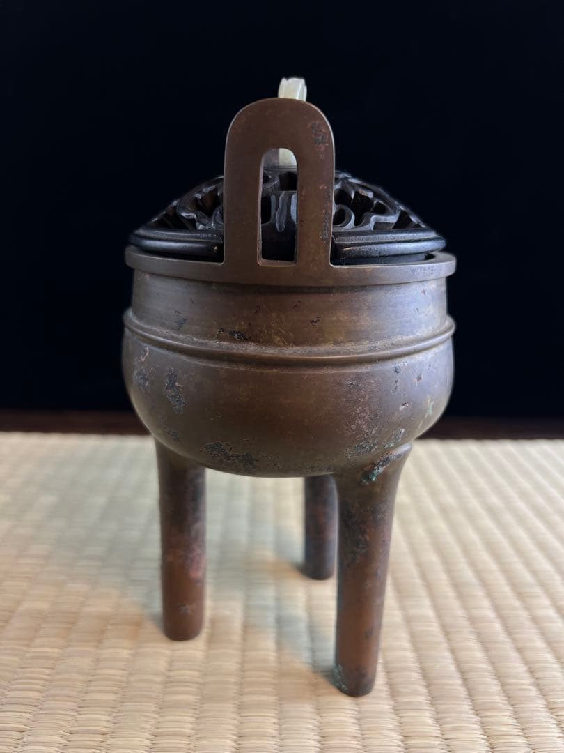 古銅三足香爐白玉摘 青銅器 古董 藝術品 香爐 香道具