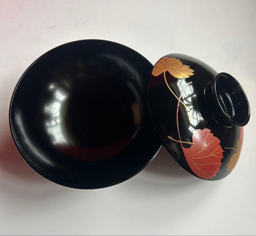 特選 本漆塗り 吸物椀 漆器 プラタナスの葉柄 金彩蒔絵 5客セット 桐箱入り