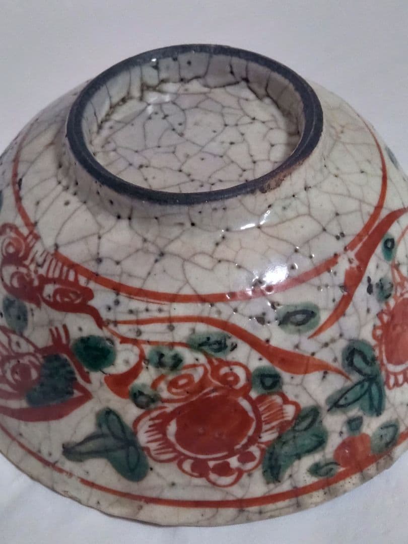 古陶磁　茶道具　古犬山　赤絵　抹茶碗