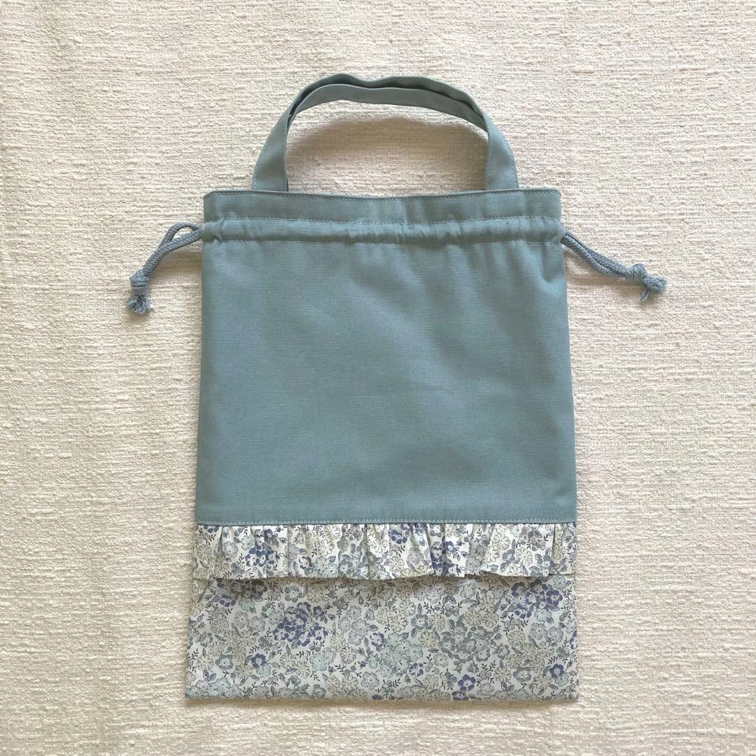 mik！花柄フリルレッスンバッグ+上履き袋+体操服袋セット　フレンチブルー