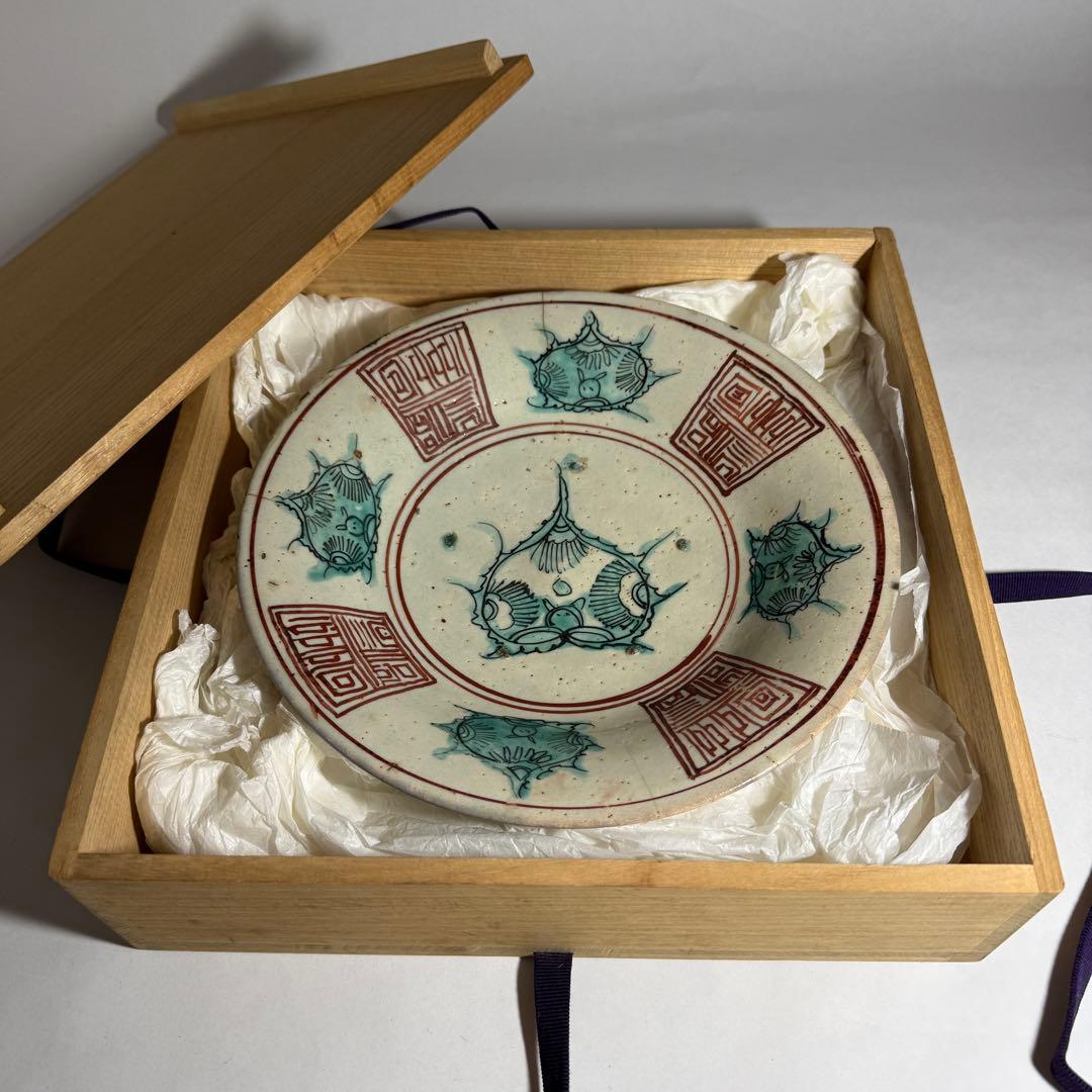 ◆呉須赤絵皿 明時代末期 希少8寸皿 桐箱付き 古渡り 伝世品 唐物 中国美術◆