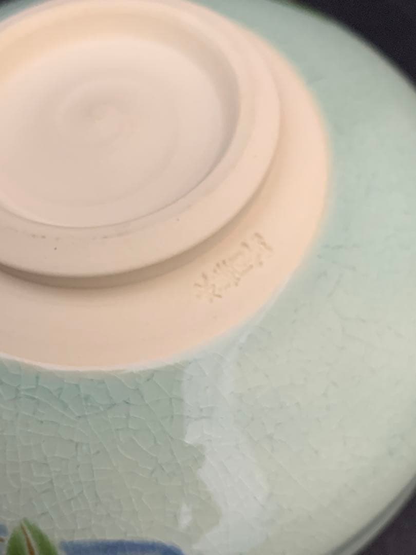 水無月窯 白藍釉　スズラン絵　鈴蘭 茶碗　茶道具　共箱　藤谷芳哉造