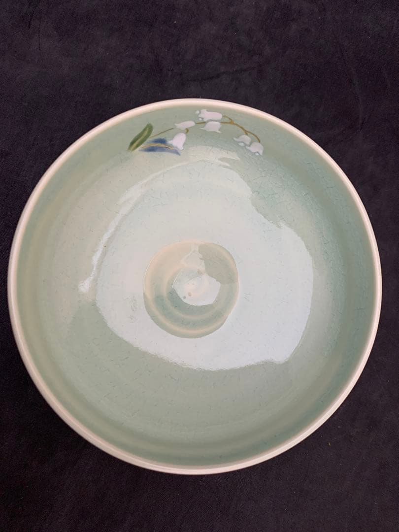 水無月窯 白藍釉　スズラン絵　鈴蘭 茶碗　茶道具　共箱　藤谷芳哉造