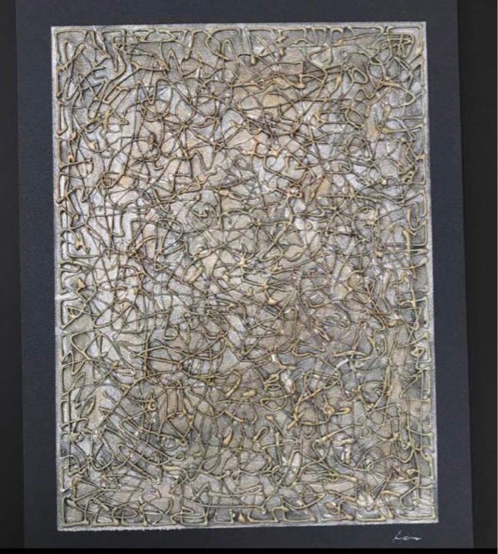 ルカ・ピニャテッリ　抽象画 グレーと金色