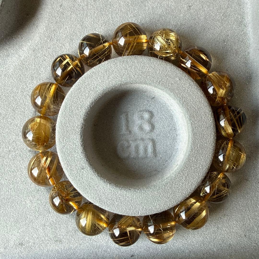 高品質タイチンルチル 13mm 18cm 天然石ブレスレット