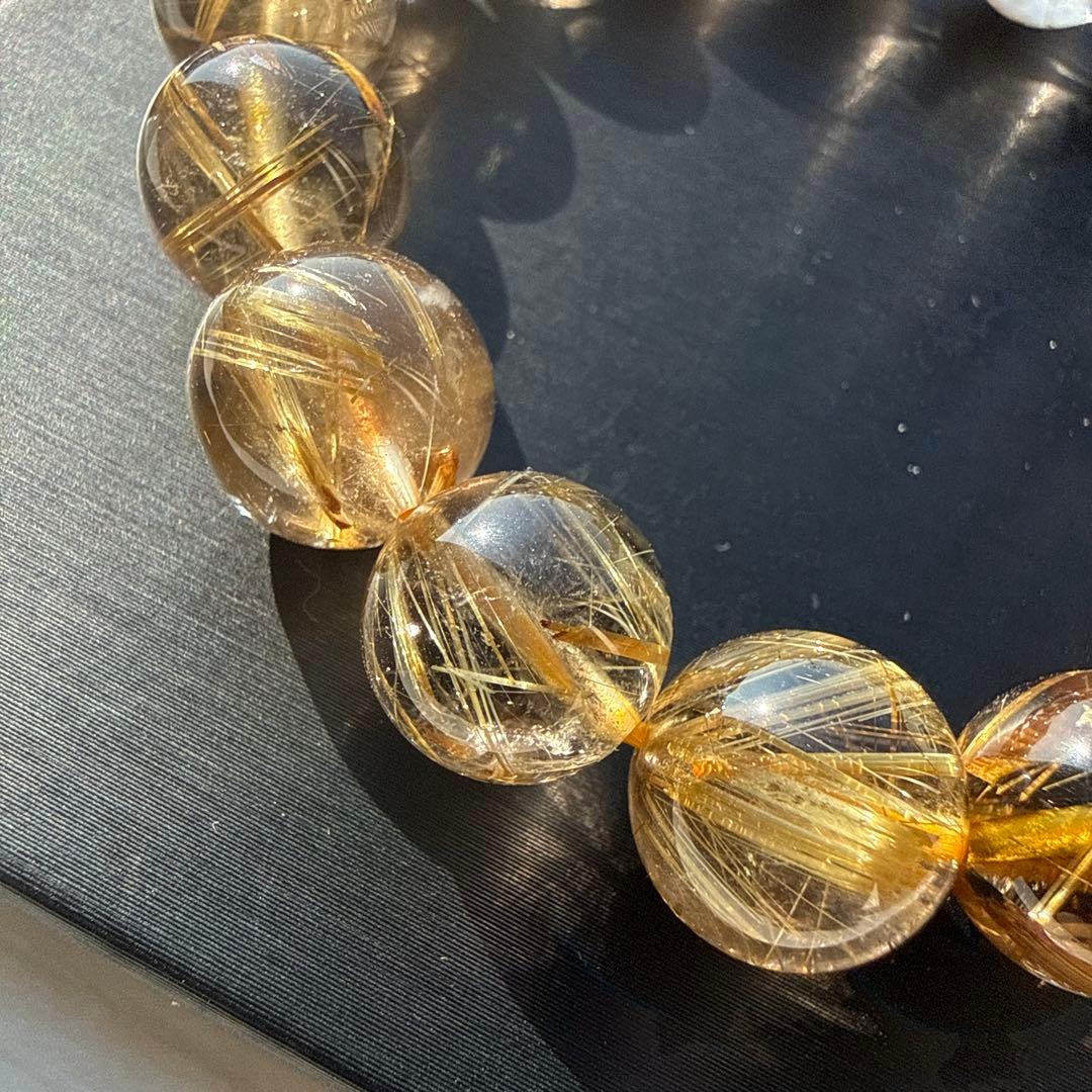 高品質タイチンルチル 13mm 18cm 天然石ブレスレット