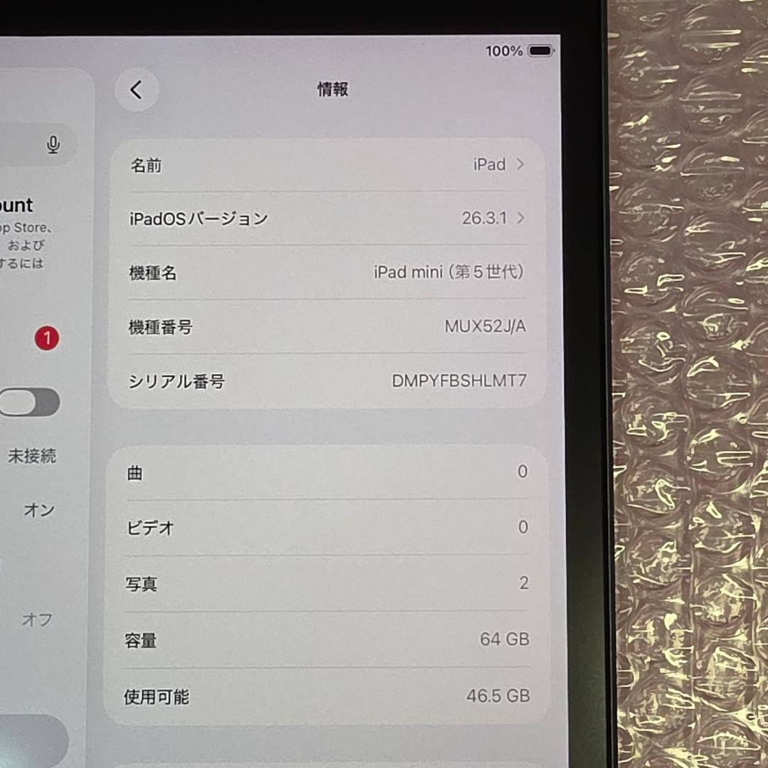 美品　ipad mini 第5世代　バッテリー大変良好