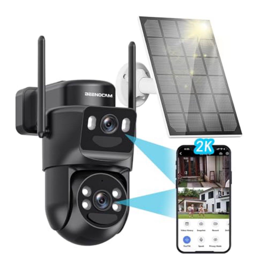 【新品未使用】防犯カメラ ワイヤレス 屋外 ソーラー 2K無線360°PTZ機能
