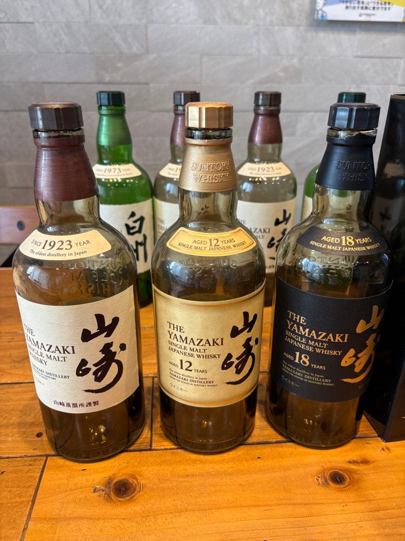 空瓶です。 山崎 18年・12年 シングルモルトウイスキー7本セット