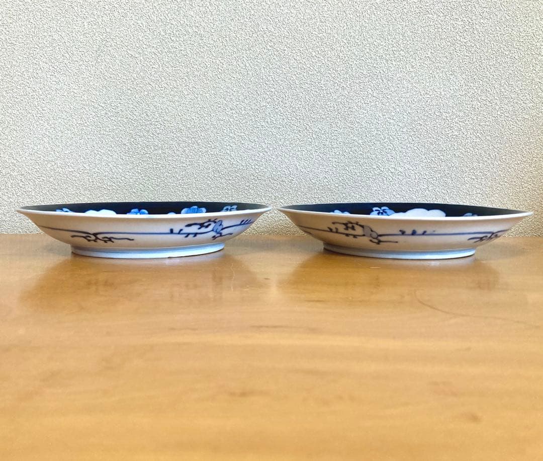 蔵出し 時代物 古伊万里 染付 七寸皿 見込五弁花 成化年製 幕末〜明治 2枚