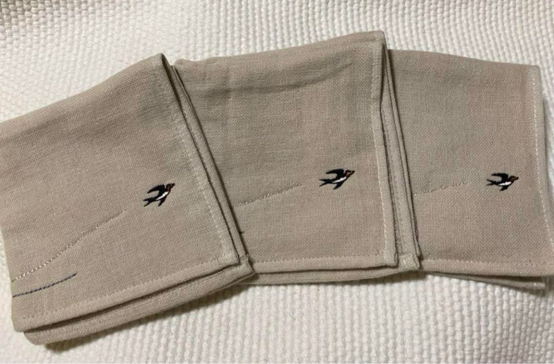 新品川政七商店刺繍タオルハンカチつばめ３枚セットベージュ25×25cm