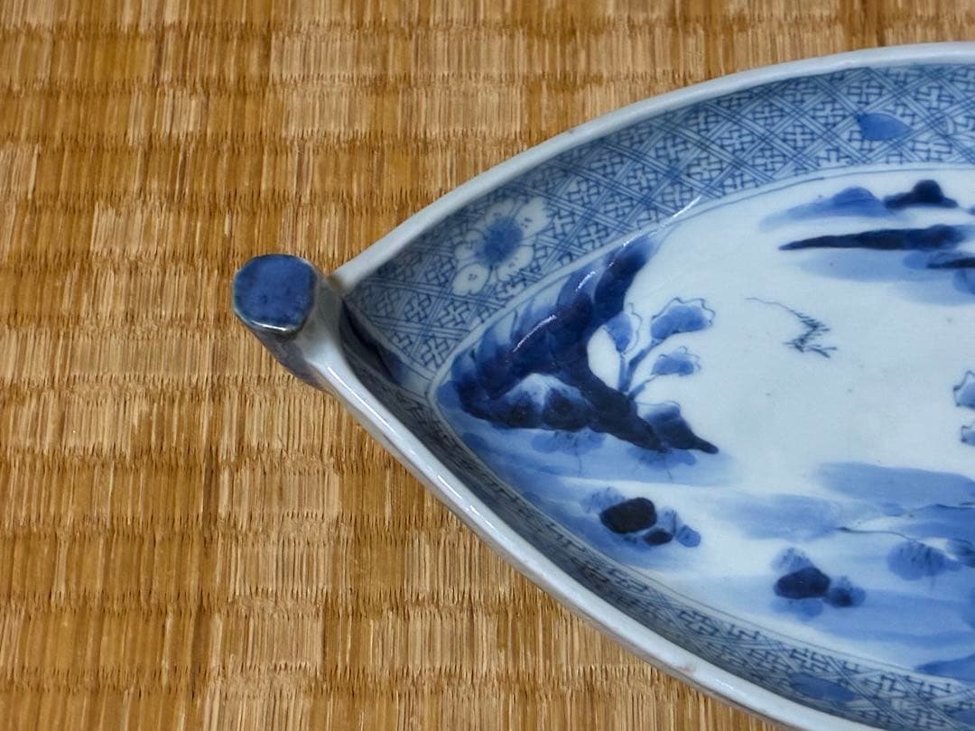 古伊万里 染付 山水 風景紋 舟形皿