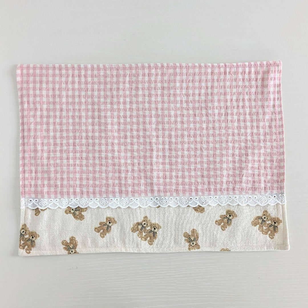 ハンドメイド　入園入学セット　レッスンバック　ランチマット　うさぎ刺繍ヌビ