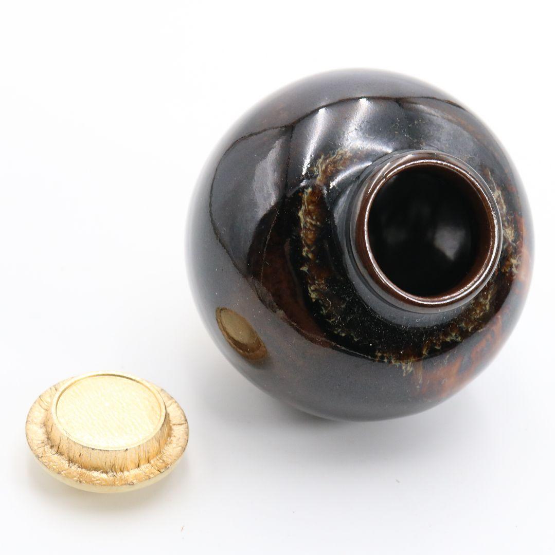 桶谷定一作 文琳茶入 石畳宝尽仕覆付 共箱 茶道具　V409　NT3