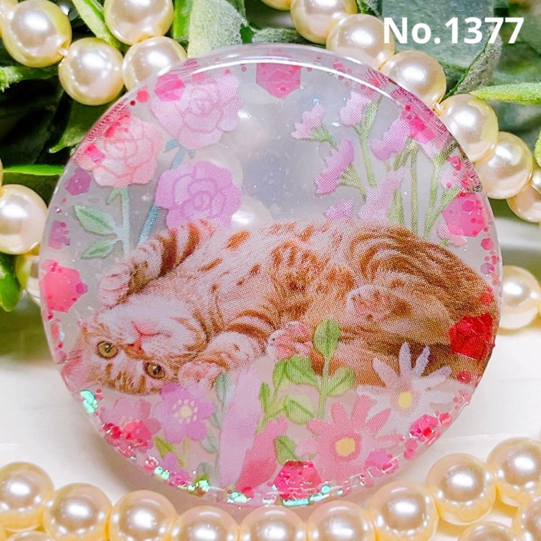 akkokun様レジンヘアゴム 茶トラ猫ちゃん ボタニカルフラワーNo.1377