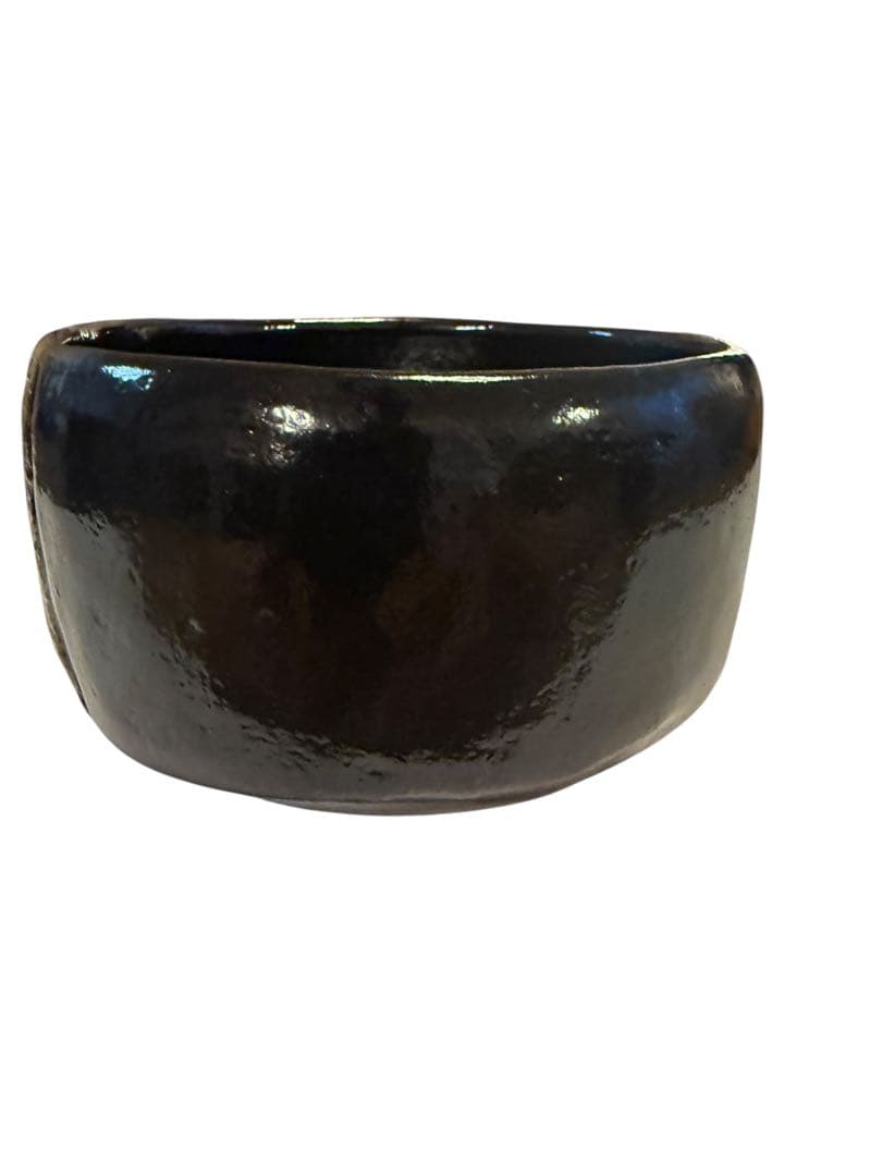 【未使用品】清水焼 京焼 黒楽抹茶茶碗 楽焼 佐々木松楽造　黒楽茶碗 茶道 陶芸