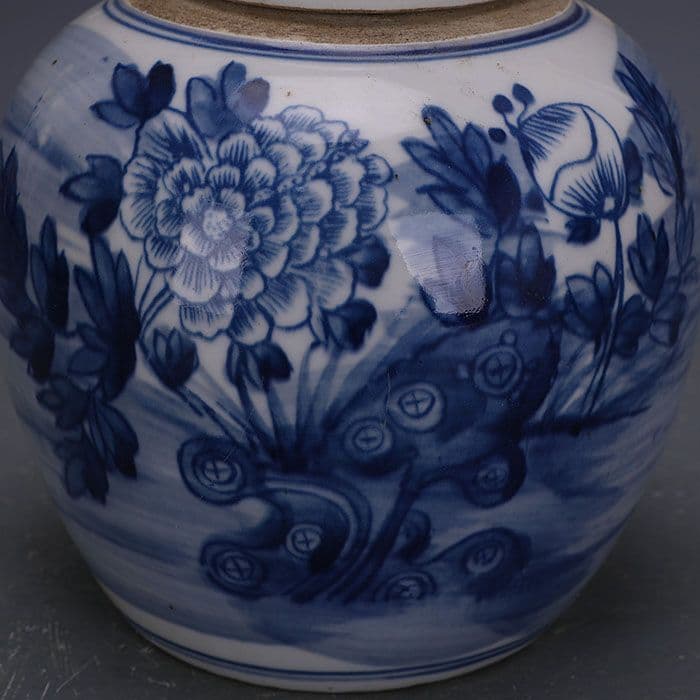 手描き鯖牡丹紋蓋 茶筒 景徳鎮 陶磁器 装飾品 現代工芸品 美術品 置物