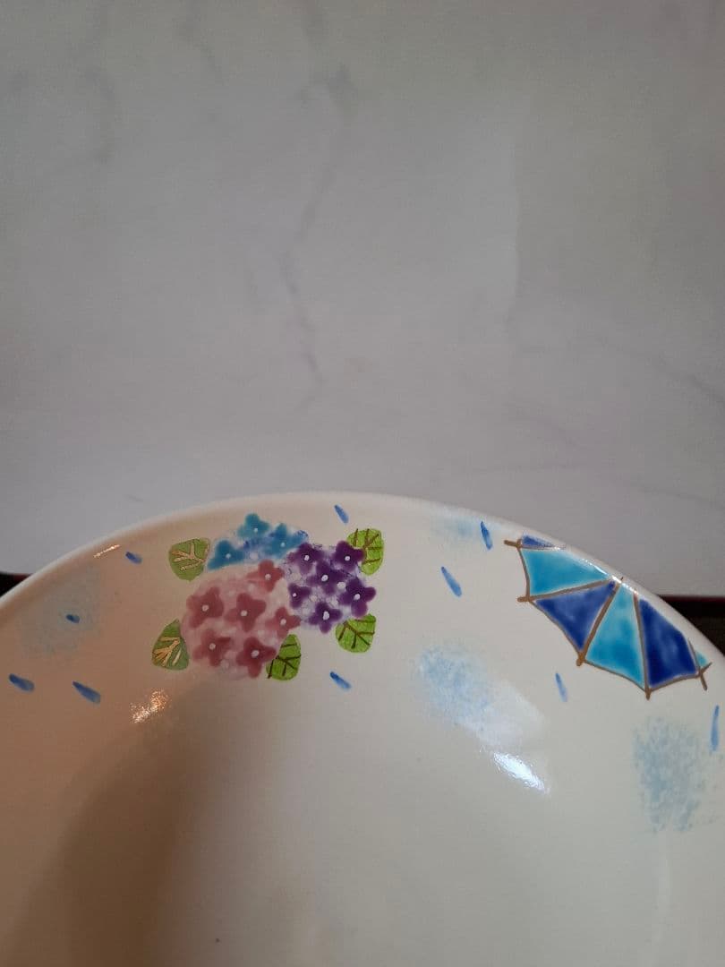 新品未使用　抹茶椀　清水焼　京焼　　仁清　茶道具　傘と紫陽花の茶碗　梅雨