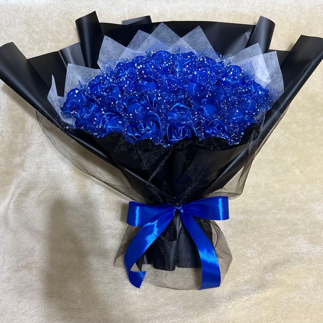33本青バラブーケ　リボンバラ　枯れない薔薇 プレゼント お祝い　好きな人へ