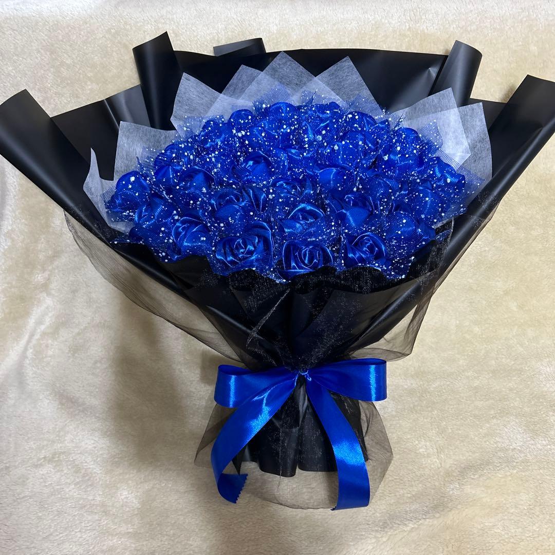 33本青バラブーケ　リボンバラ　枯れない薔薇 プレゼント お祝い　好きな人へ