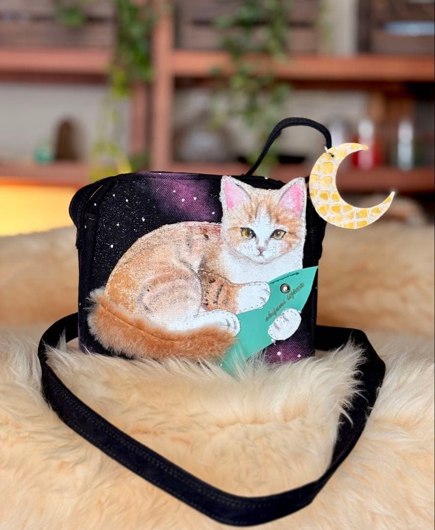 (手づくり)\"宝物ねこ\"ネコのショルダーバッグ茶トラ