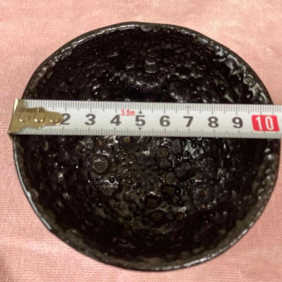 抹茶茶碗　黒凹凸　茶道具 夜上作
