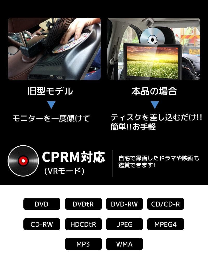 DVDプレーヤー 車載用 後部座席 11.6インチ ヘッドレストモニター