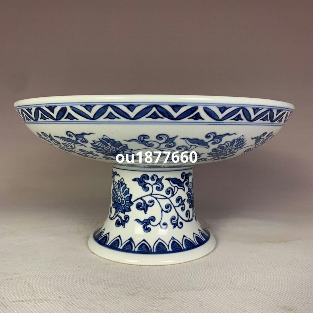 景徳鎮 青花富貴花鳥図大果盆 陶磁器 装飾品 現代工芸品 美術品 置物
