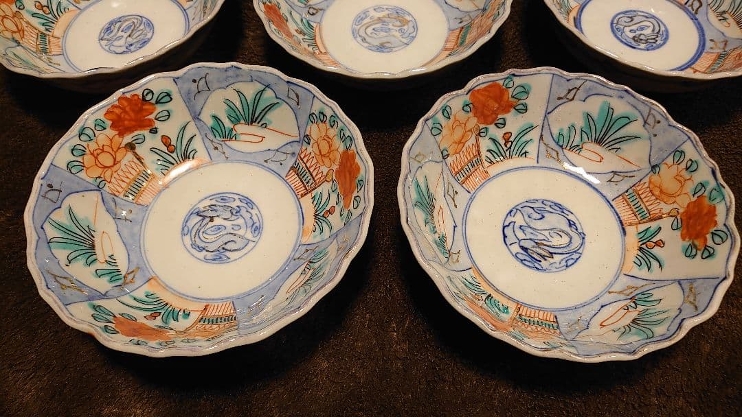古伊万里　伊万里　色絵　華の図　中鉢　５客