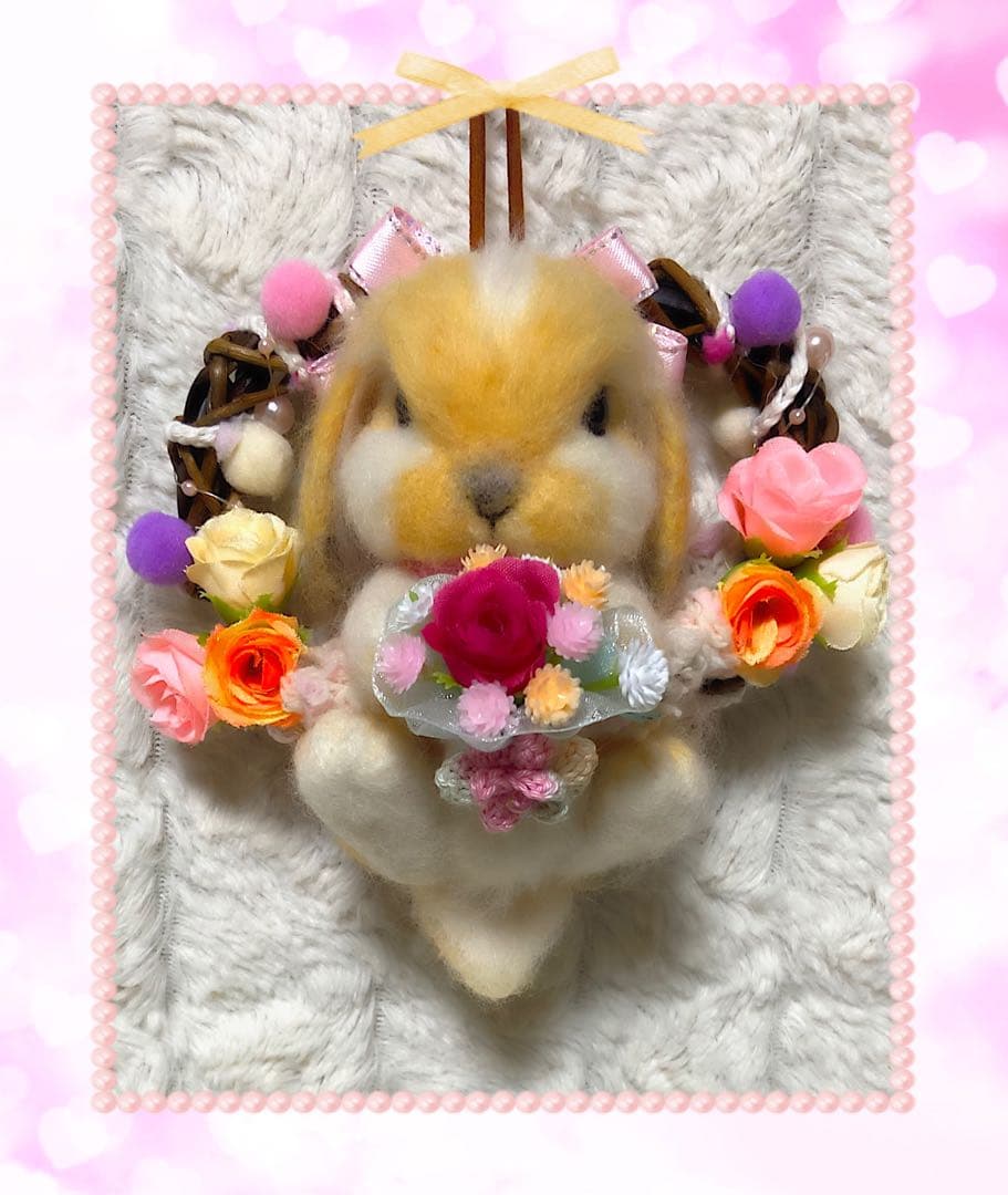 羊毛フェルト。うさぎ。リース付き。オーダーNo.77
