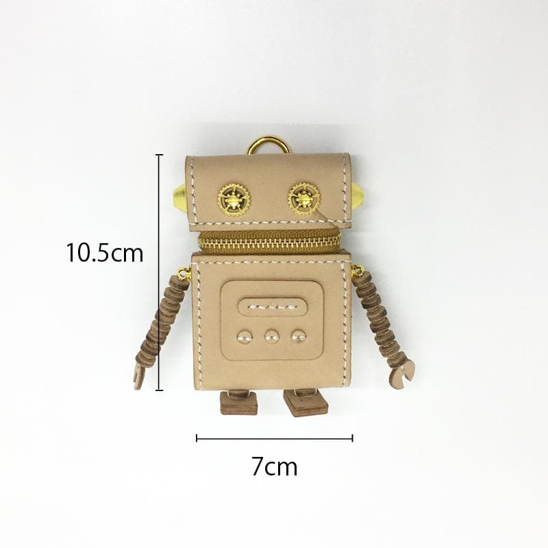【本革】ミニポーチ 小物入れ ロボット 青 黒 ヌメ革 レザー ハンドメイド