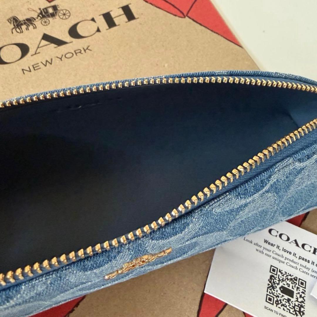 コーチ☆新品☆シグネチャー デニム ペンシルケース/コスメケース 青ブルー