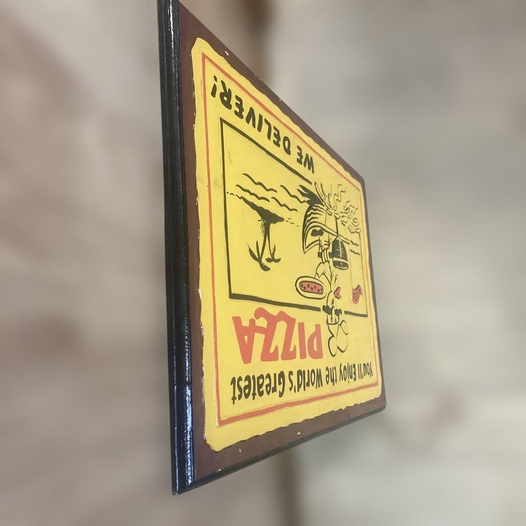 レトロなピザの木製木彫りヴィンテージ看板