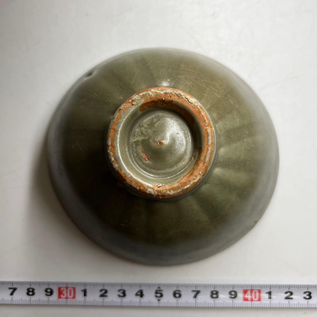 中国明時代　七官青磁茶碗 最大幅約12.8cm 東キ8-0326☆2F