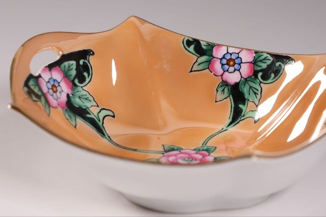 【CM295】オールドノリタケ 草花 ラスター彩 皿 小鉢 耳付 日本 陶磁器
