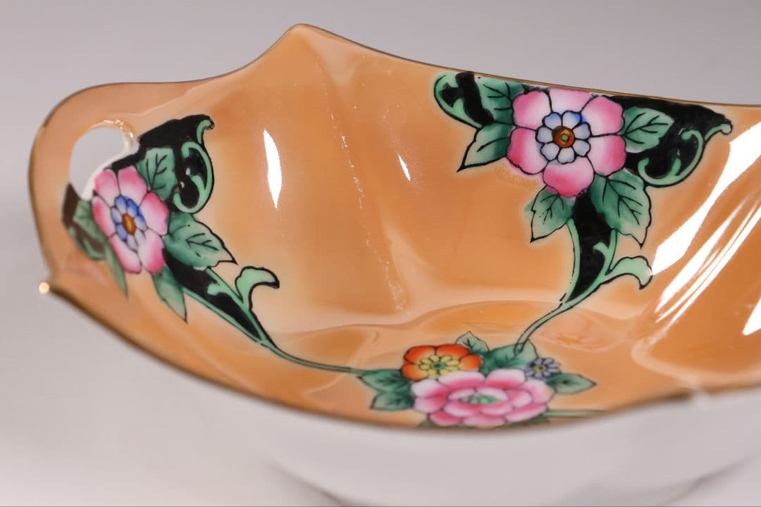 【CM295】オールドノリタケ 草花 ラスター彩 皿 小鉢 耳付 日本 陶磁器