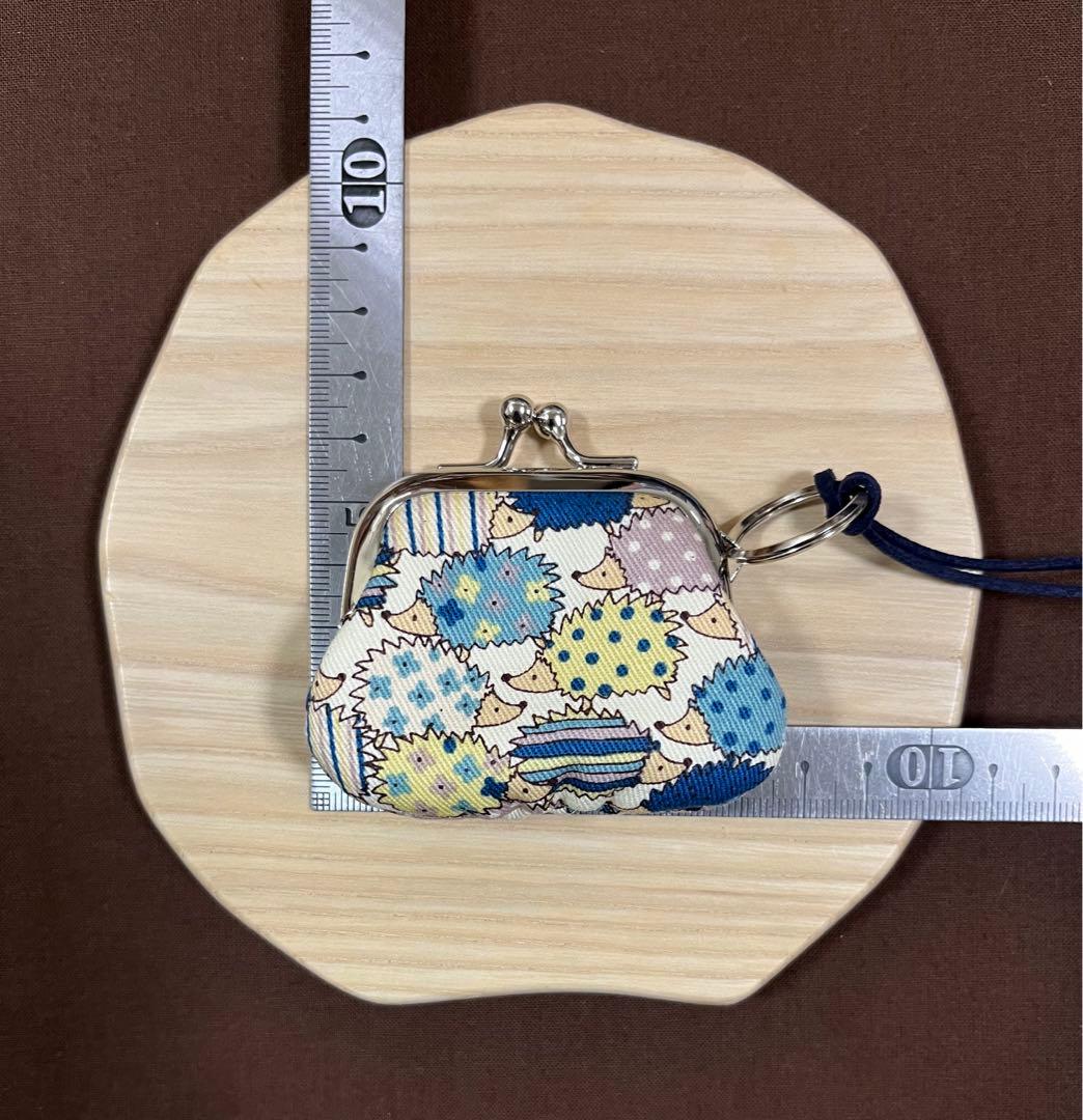 ハリネズミ柄ハンドメイド・ミニがま口財布・アクセサリーケース・ネックレス・小物入