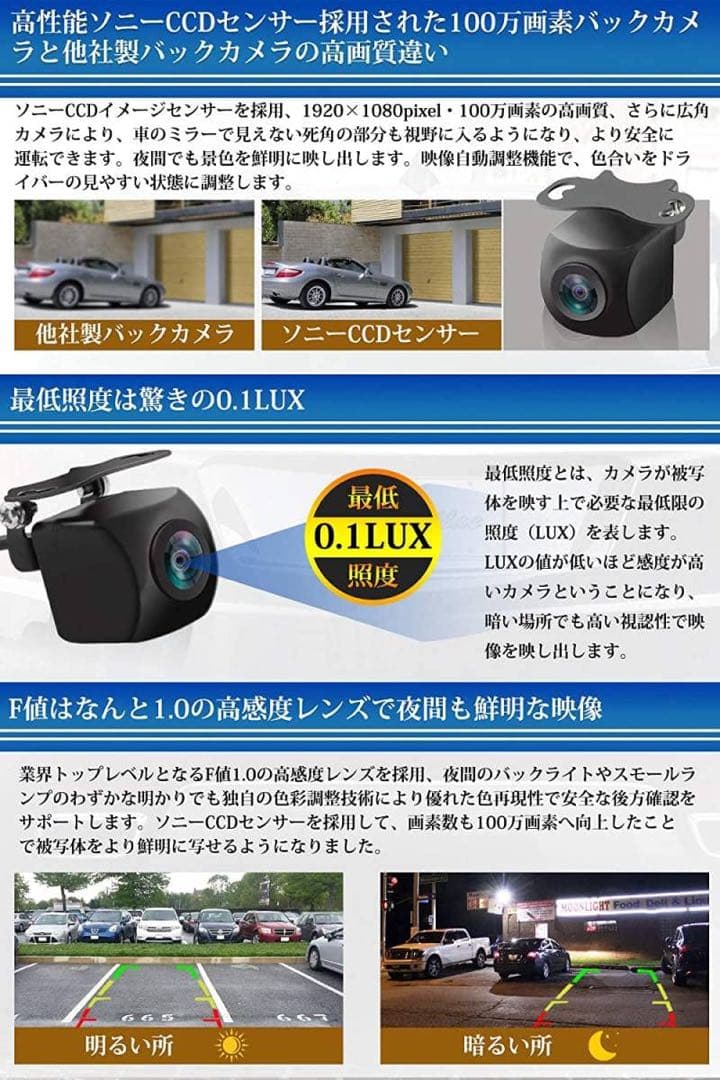 20%オフ✳️ URVOLAX バックカメラ 超広角実現 100万画素