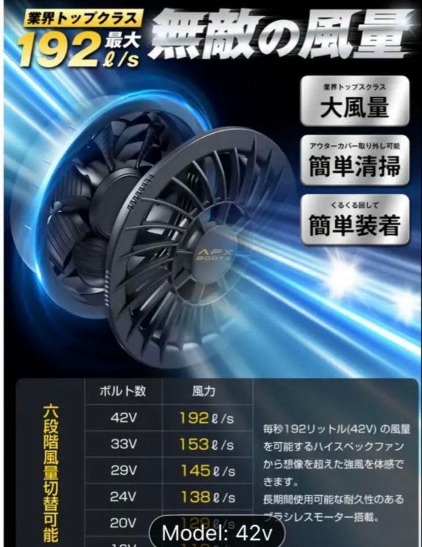 h*e様 【新品未使用】空調服　AFXBOOTS 42V ファン＆バッテリーセッ