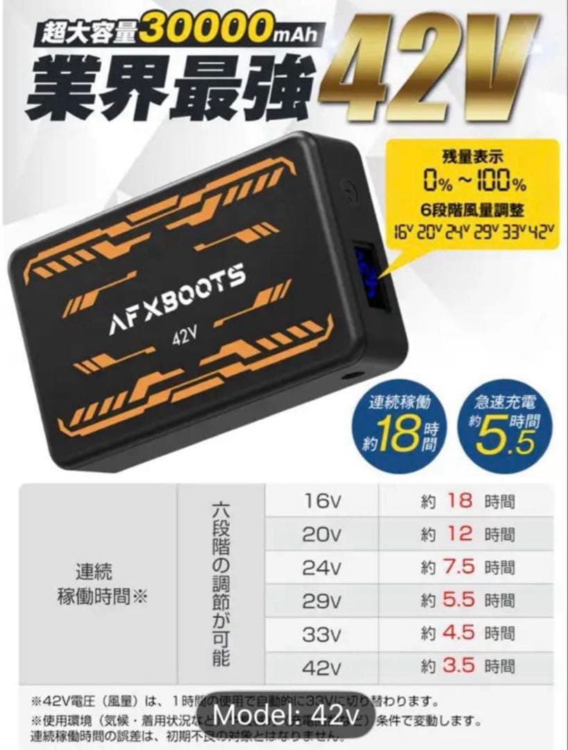 h*e様 【新品未使用】空調服　AFXBOOTS 42V ファン＆バッテリーセッ