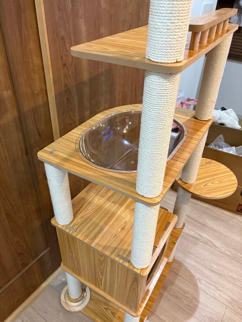 キャットタワー 木製 据え置き スリム 宇宙船 分厚い板材 大型猫用 猫タワー