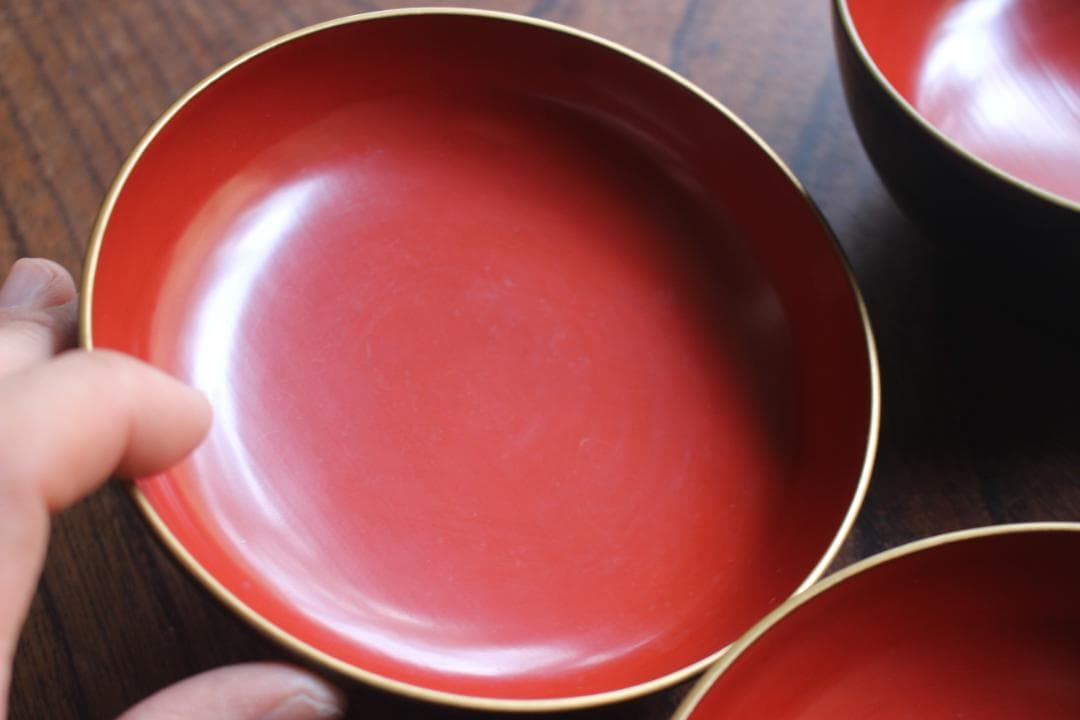 デッドストック！時代金縁青塗りに極上家紋沈金の映えるお椀2点（検輪島塗沈金椀