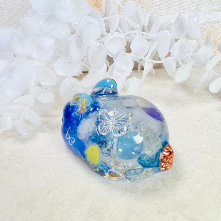 オルゴナイト うさぎ 青バラ 爆裂水晶