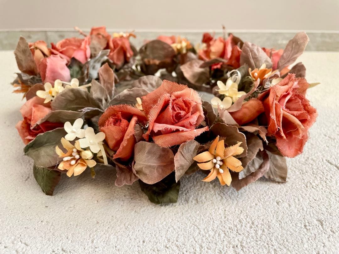 ビンテージ アートフラワー 布花 リース ビスクドール アンティーク 薔薇 バラ