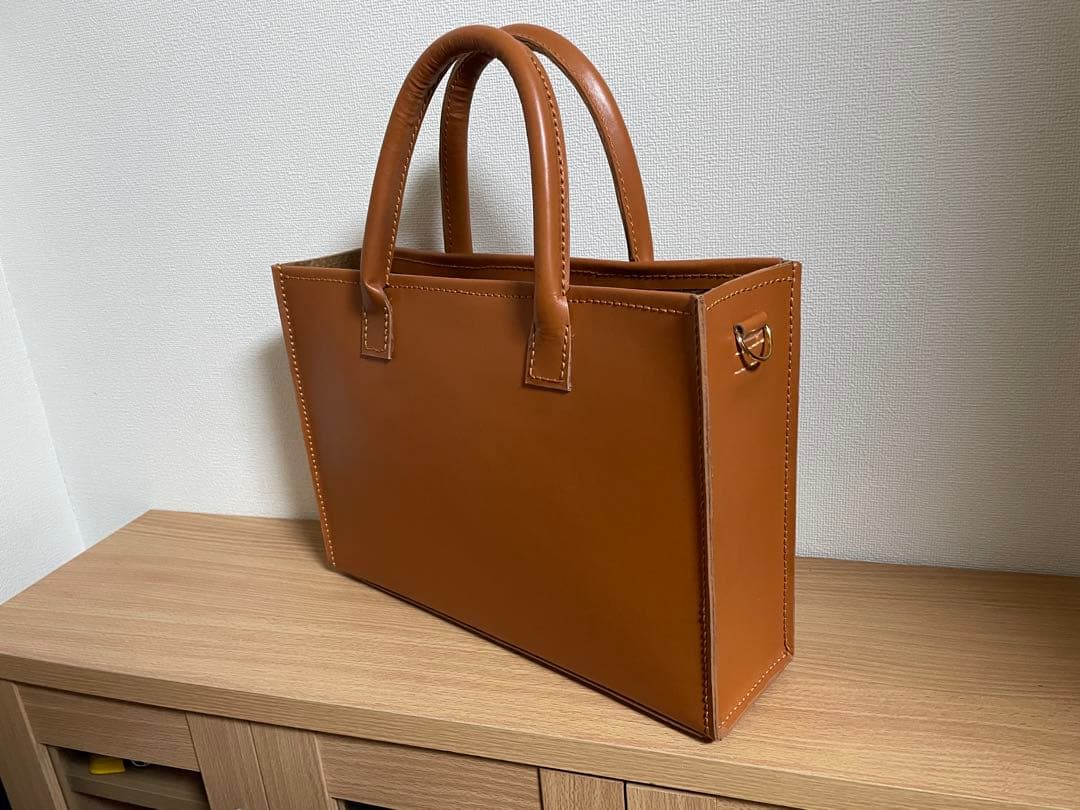 072.横長スクエア ブラウン トートバッグ 牛革 ハンドメイド