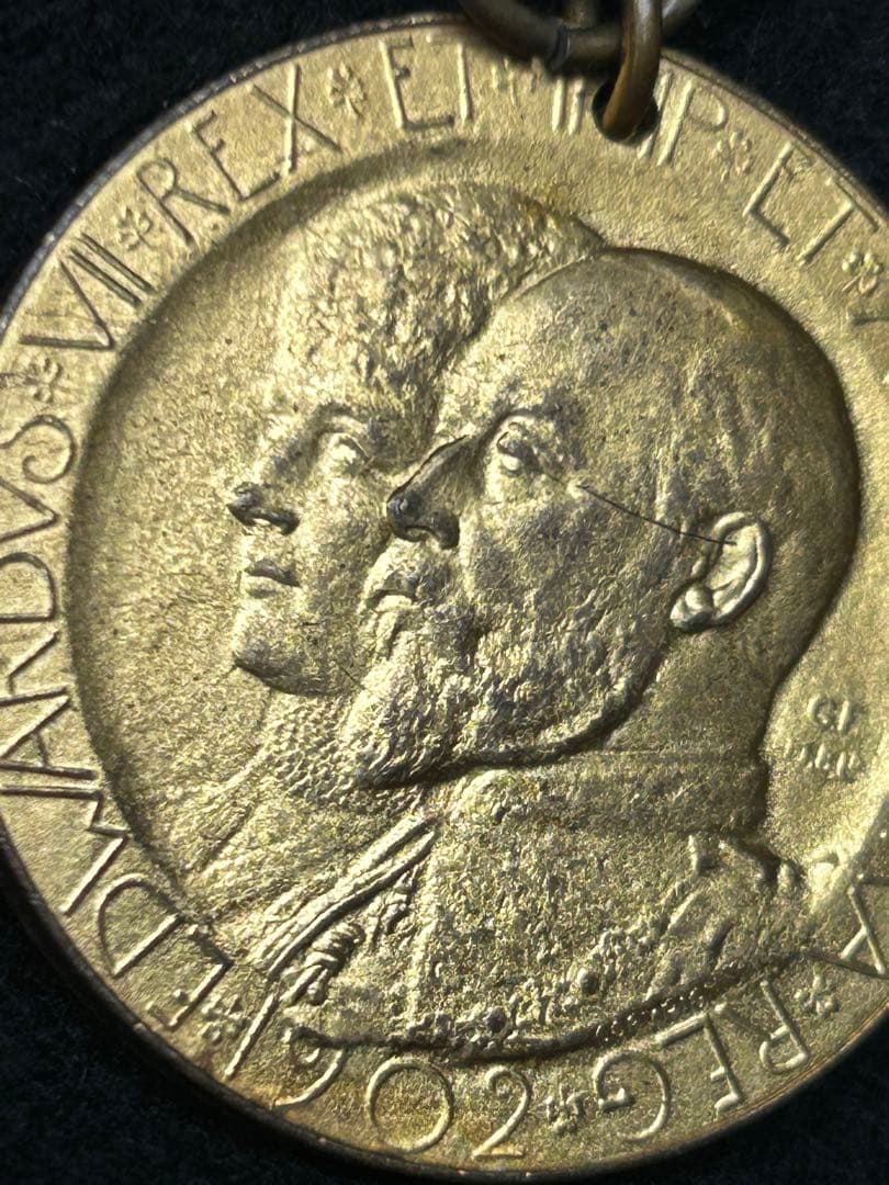イギリス 1902 戴冠式 金メッキ青銅メダル エドワード7世 延期前の戴冠日